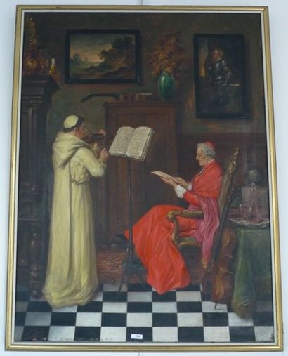 STUYTS Lucien (1879-1962) "L'Ecclésiastique et le Novice", huile sur toile, signée...