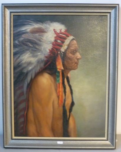 STUYTS L. (école américaine) "L'Indien", début XXe, huile sur toile, signée en bas...