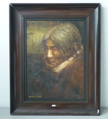 ÉCOLE RUSSE "Portrait d'homme", XXe, huile sur toile, signée en bas à gauche, 64x48,5...