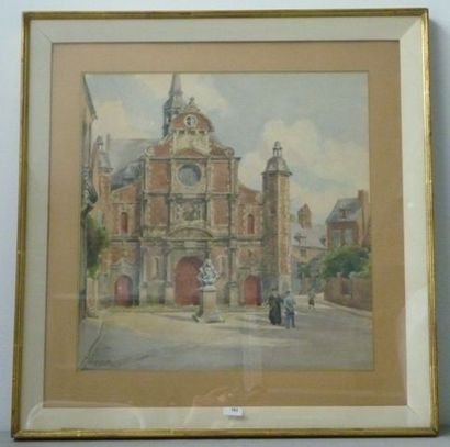 VAN CAUTER Marcel (1919-) "Chapelle - Eu, France", 1954, aquarelle sur papier, signée,...