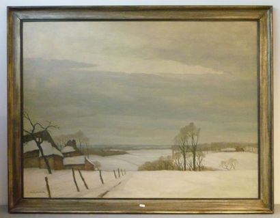 VAN LERBERGHE Karel (1889-1953) "Paysage hivernal", XXe, huile sur panneau, signée...