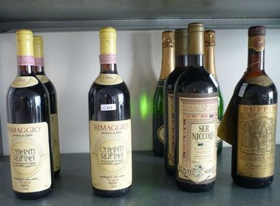 null ITALIE, rouge, ensemble de 6 bouteilles diverses (+ 2 bouteilles de mousseux...
