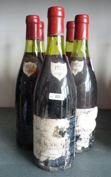 null BOURGOGNE, rouge, Beaune-Grèves 1974, 5 bouteilles [étiquettes très abîmées/manquantes,...