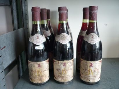 null BEAUJOLAIS, rouge, Morgon 1976, 8 bouteilles [traces d'humidité, étiquettes...