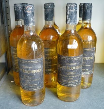 null BORDEAUX (CADILLAC), blanc, Château Haut-Roquefort 1990, 8 bouteilles [traces...