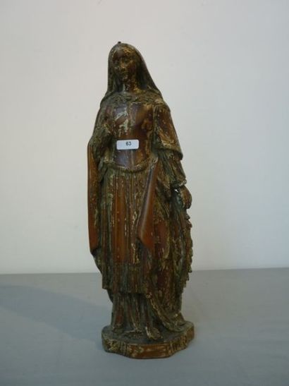 null Sainte Catherine d'Alexandrie, travail ancien, bois sculpté avec traces de polychromie,...
