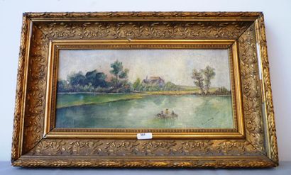 VAN LAETHEM (école belge) "Paysage fluvial animé", huile sur toile, signée en bas...