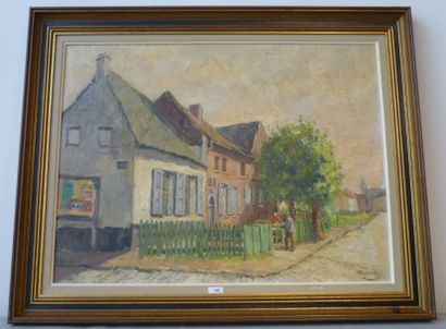 WAGEMAEKERS Victor (Ganshoren,1876-1953) "Vue animée d'un village", XXe, huile sur...