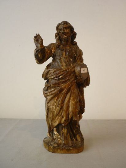 null Saint en bois sculpté, école italienne du XVIIIe, traces de dorure et de polychromie,...