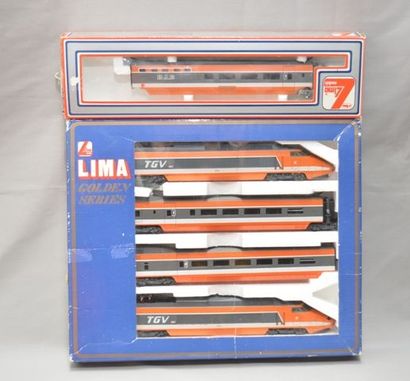 null LIMA Golden Series : TGV orange n° 16 (EB) + voiture-bar Ire classe TGV orange...