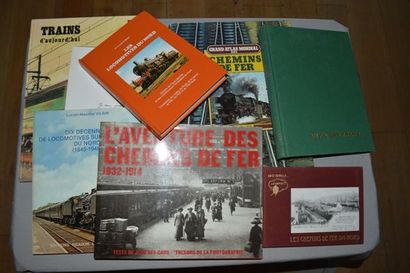 null Mannette comprenant un important lot de livres sur les trains et les tramways...
