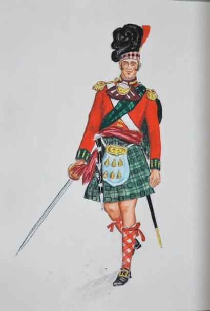 null FUNCKEN, dessin original à la gouache représentant "Un officier des Gordon Highlanders",...