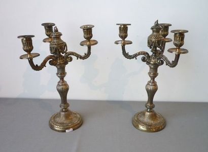 null Paire de candélabres de style Louis XVI à trois bras de lumière pouvant se transformer...