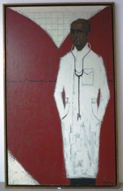 HAINE Désiré (1900-1989) "Le Cardiologue", 1970, huile sur toile, signée en bas à...