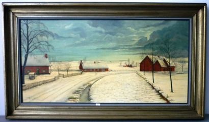 VANDEN ABBEELE Roger "Paysage rural en hiver", XXe, huile sur toile, signée en bas...