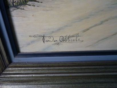 VANDEN ABBEELE Roger "Paysage rural en hiver", XXe, huile sur toile, signée en bas...