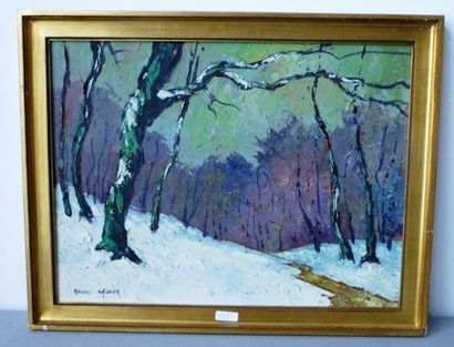 LACOUR Armand (1910-1970) "Forêt en hiver", XXe, huile sur panneau, signée en bas...