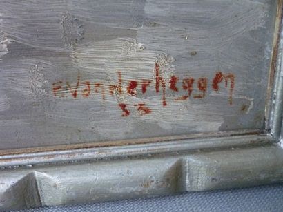 VANDERHEGGEN F. "Péniches à quai", [19]33, huile sur panneau, signée et datée en...