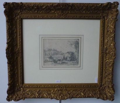 VERBOECKHOVEN Eugène (1798-1881) "Scène champêtre", XIXe, crayon sur papier vergé,...