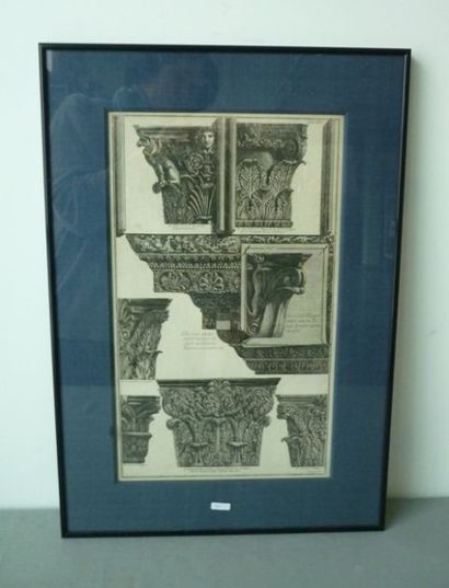 null ANONYME, "Ordres corinthiens", estampe ancienne encadrée, 48x28,5 cm (à vue...