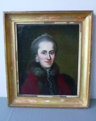 null ANONYME, "Portrait d'une femme de qualité", fin XVIIIe - début XIXe, huile sur...