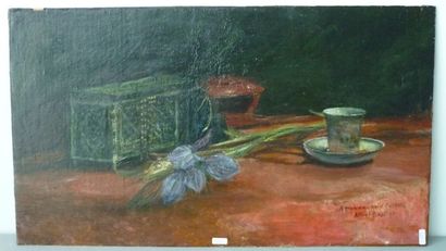 BASTIEN Alfred (1873-1955) "Nature morte", début XXe, huile sur toile marouflée sur...