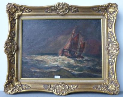 KAISIN Luc (1901-1963) "Chalutier en mer", XXe, huile sur panneau, signée en bas...