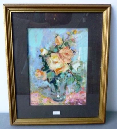 DE MEULENAERE Edmond (1884-1963) "Bouquet de roses", XXe, huile sur papier, signée...