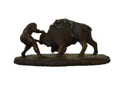 DARAS Francis "Bison, homme et femme dénudés - Quo vadis", XXIe, sculpture en bronze,...