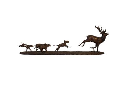 DARAS Francis "Cerf et chiens - Chasse à courre au cerf", XXIe, sculpture en bronze,...