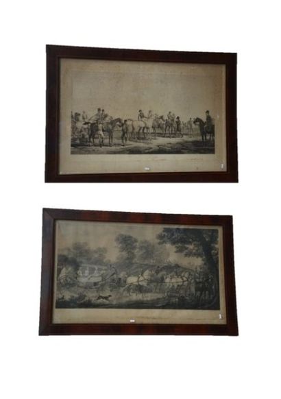 VERNET Carle (1758-1836) "Attelage" et "Jockeys", deux lithographies anciennes, 52x100,5...