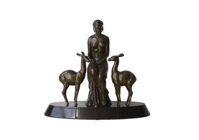 ROCHARD Irénée (1906-1984) "Jeune femme aux faons", circa 1930, groupe en bronze...