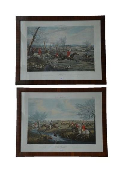 ALKEN Henry (1785-1851) [d'après] "Fox Hunting", paire d'estampes rehaussées, 42x62...