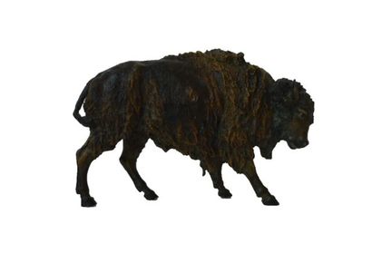 VIENNE "Bison", fin XIXe, sujet en bronze polychromé, l. 20 cm.