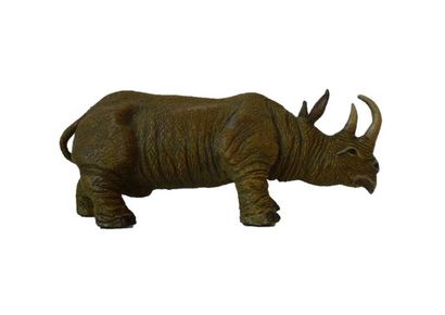 VIENNE "Rhinocéros", fin XIXe, sujet en bronze polychromé, l. 28 cm.