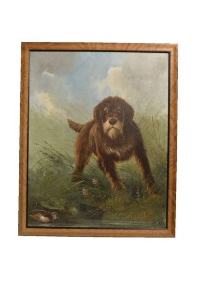 CLAESSENS A. "Griffon à la bécassine", 1887, huile sur toile, signée et datée en...