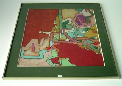 DUBRAY Cyrus (1927-1979) "Composition abstraite", [19]75, crayons de couleur sur...