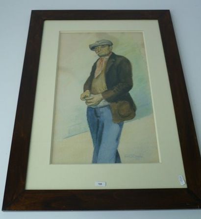 DE BRAUWER Georges (1893-1946) "Homme à la casquette fumant", 1927, aquarelle sur...