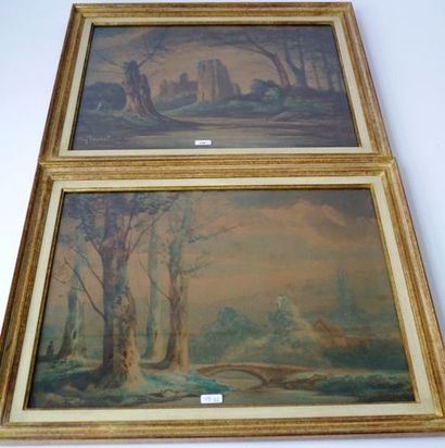 TAUREL Auguste (1859-?) "Paysages lacustres", fin XIXe, paire d'aquarelles sur papier...