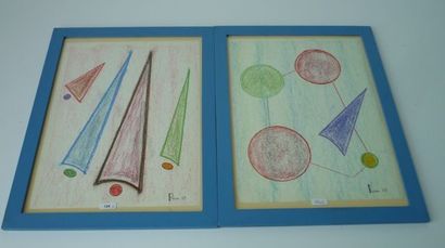 REM (1904-1974) [Raymond Coninckx dit] "Compositions abstraites", 1958, deux pastels...