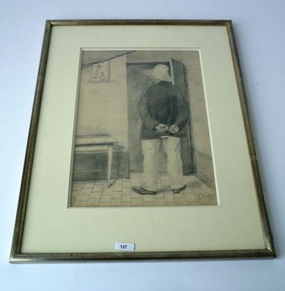 VERHAERT Pieter (1852-1908) "Homme au chapeau dans un intérieur", fin XIXe, crayon...