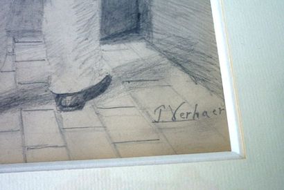 VERHAERT Pieter (1852-1908) "Homme au chapeau dans un intérieur", fin XIXe, crayon...