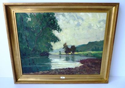 JAMSIN Jean-Mathieu (1882-1965) "Bord d'un étang", XXe, huile sur toile, signée en...