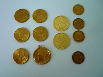 BELGIQUE & ÉTATS-UNIS Douze pièces (4 pièces belges de 20 Fr, 2 pièces de 50 Écu...