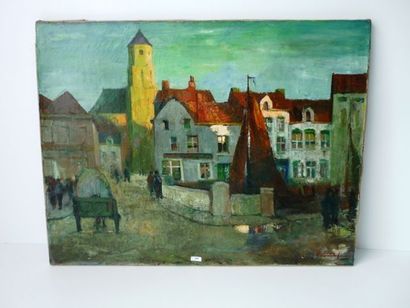 TILLEUX Josef Martin (1896-1978) "Vue de la ville de Lierre", XXe, huile sur toile,...