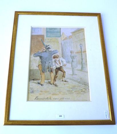 ECOLE FRANCAISE "Panmétalliste sans phrases", 1881, aquarelle sur traits de crayon...