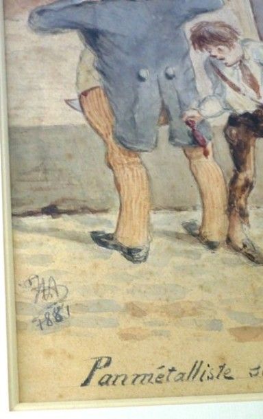 ECOLE FRANCAISE "Panmétalliste sans phrases", 1881, aquarelle sur traits de crayon...