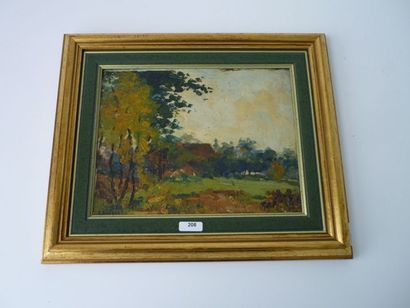 DEVRIES C. "Pré derrière une ferme", 1918, huile sur panneau, signée en bas à gauche,...