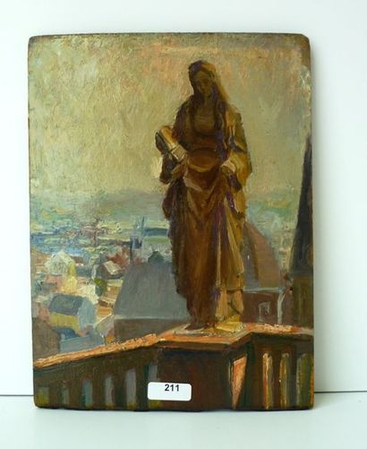 null ANONYME, "Vue de Liège", XXe, huile sur panneau, 22x17 cm [sans cadre].