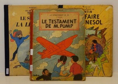 null Hergé, ensemble de 3 albums anciens dont 2 Tintin : "L'Affaire Tournesol" -...